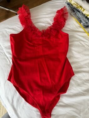 & Other Stories Red Ruffle-Trim Kids One-Piece